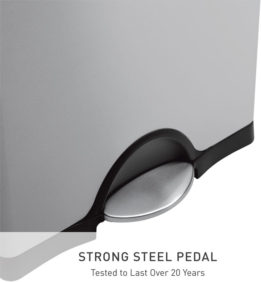 Rectangular step trash can in brushed stainless steel with modern minimalist design, shown from front angle — view 3