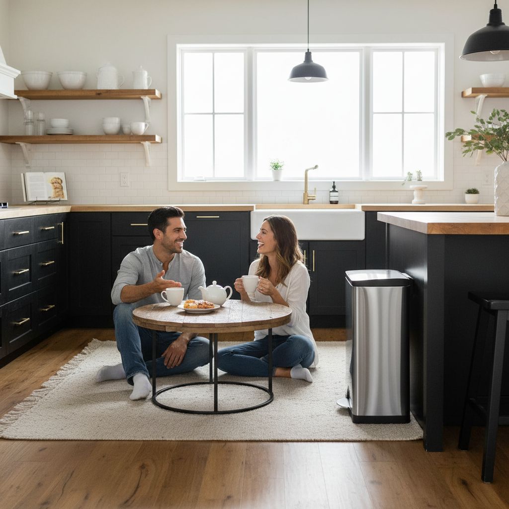 Rectangular step trash can in brushed stainless steel with modern minimalist design, shown from front angle — view 3b