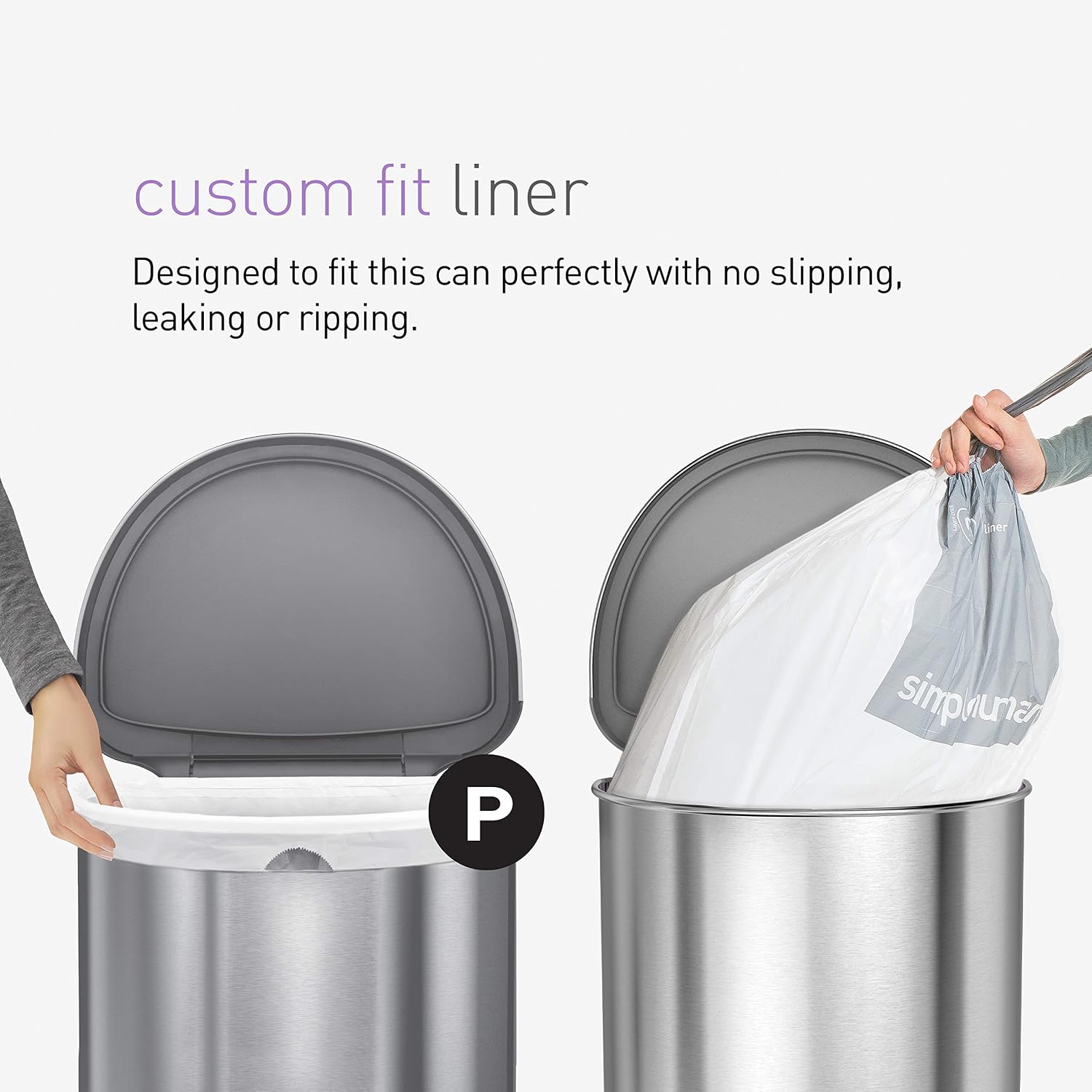 Brushed stainless steel semi-round step trash can with metal pedal and silent-close lid, shown in modern kitchen setting — view 5