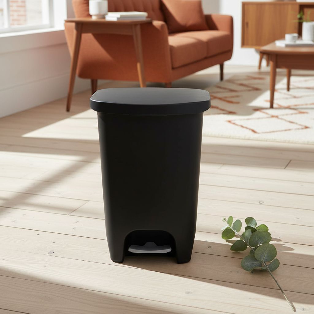 {color} durable plastic {capacity}-gallon kitchen trash can with {material} construction, shown from {angle} — view 5a