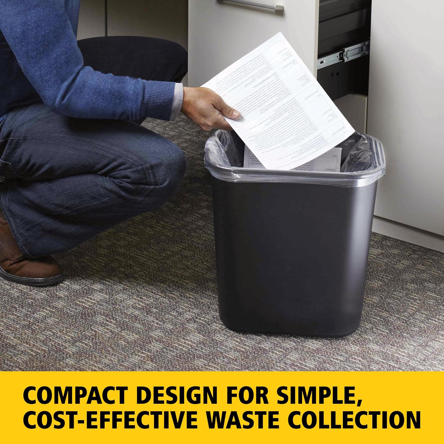 [Color] plastic wastebasket with rubber base, [capacity]-gallon capacity, minimalist office storage solution — view 3