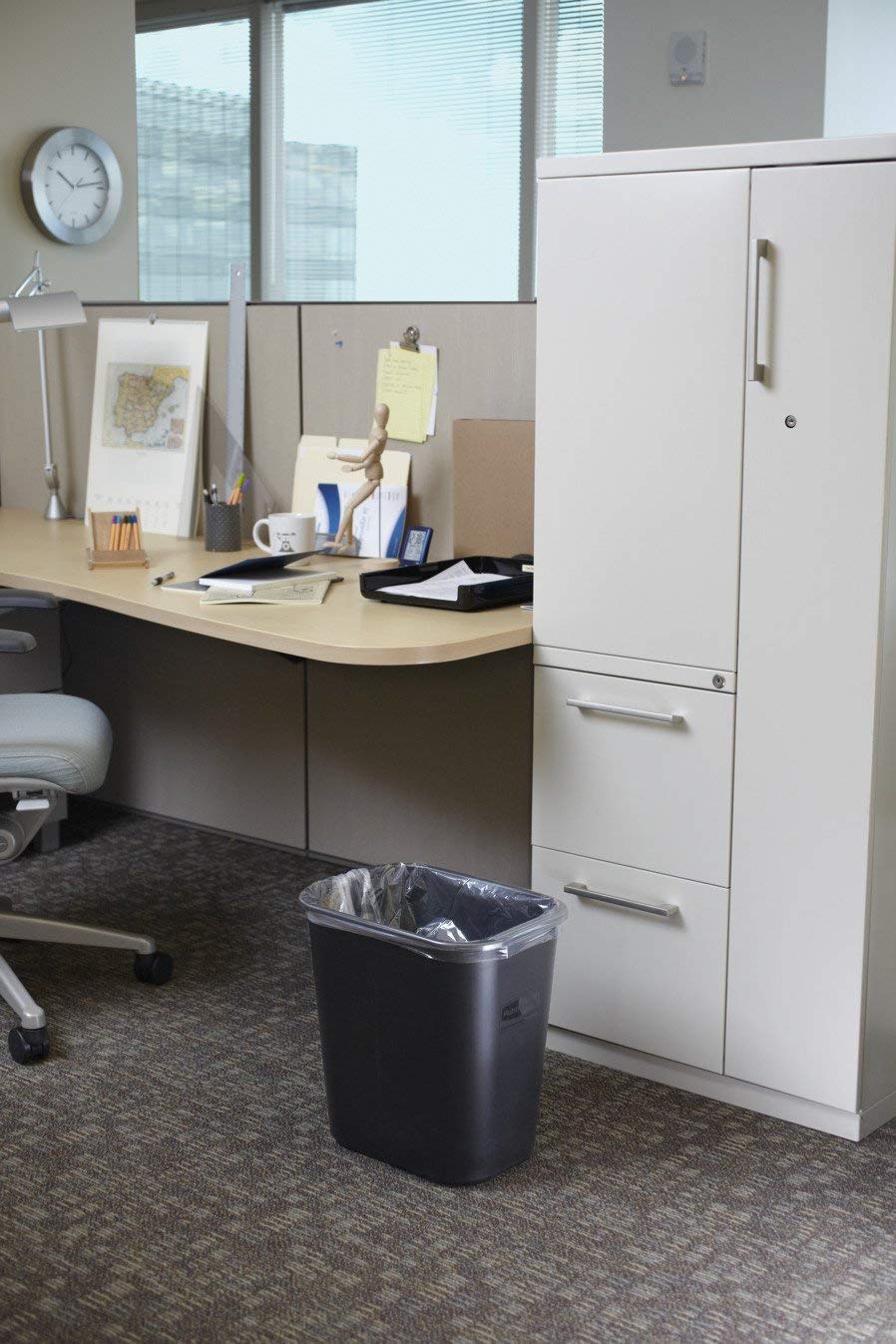[Color] plastic wastebasket with rubber base, [capacity]-gallon capacity, minimalist office storage solution — view 2