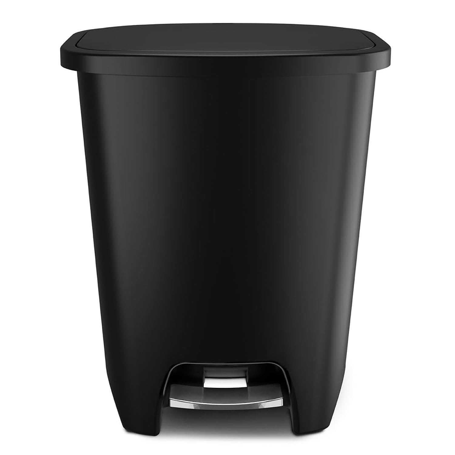 Modern farmhouse grey plastic kitchen trash can, 13-gallon capacity with odor protection, shown from front angle in neutral tone — view 6